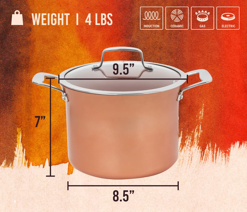 Concord Cookware وعاء طهي نحاسي غير لاصق من CONCORD 7 QT، وعاء طهي من سلسلة Coppe-Ramic (متوافق مع الحث) - Image 2